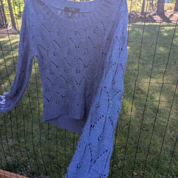 Lace Knit Blue Sweater - Picture 10 of 13